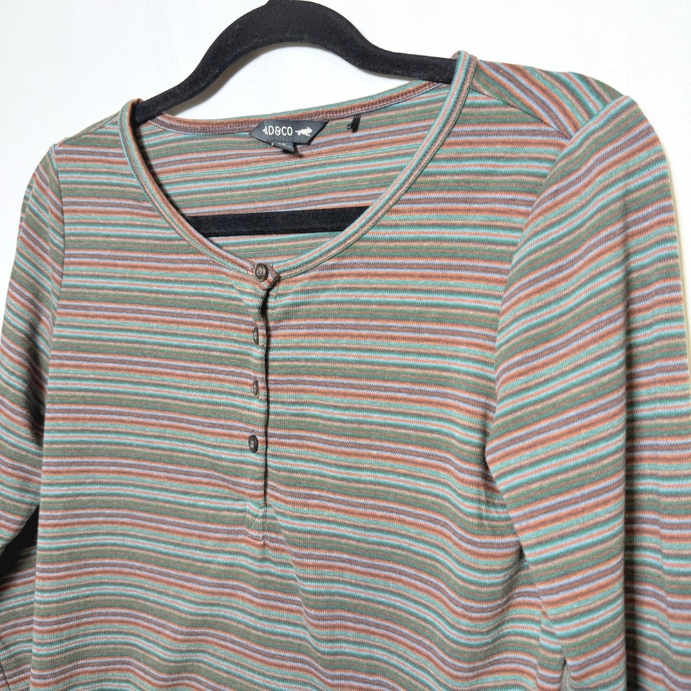 Toad&Co Piru LS Henley Women S Striped Long Sleeve Shirt Green Orange T1241108